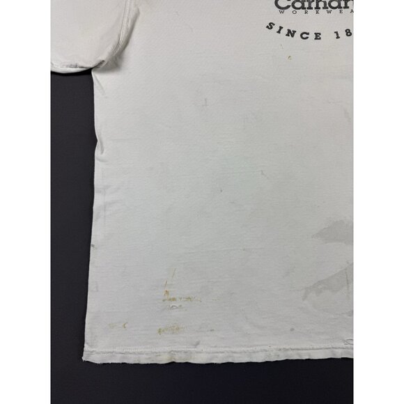 Rare Vintage Y2K Carhartt Hard At Work Thrashed Worn White Shirt Workwear Hype - Picture 5 of 15